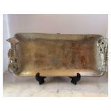 Unmarked silver serving tray with lobster handles - 18–/4 x 8