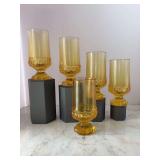 Set of (5) Vintage Tiffin Franciscan Madeira Cornsilk Yellow Pedestal Heavy Glass Tumblers - 6-3/4” tall