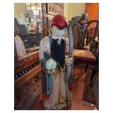 Antique Wood Carved Chinese Warrior Deity Shou Lou “God of Longevity” Figure with Dragon - 49” tall