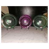 Grouping of (3) textured bowls with silverplate owl accents