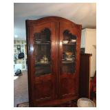 French country style armoire with chicken wire mesh