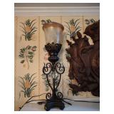 Tuscany style heavy black metal base mantle lamp