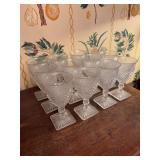 Set of 12 Vintage WESTMORELAND Clear Glass English Hobnail Square Base Water Goblets - 6” tall
