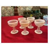Five  Fenton pink hobnail opalescent stems 3 1/2“ x 4 1/2 inches