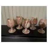 Vintage set of 5 Onyx Marble goblets 5 inches tall