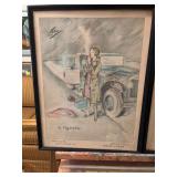 1928 Ciro la cigarette menu. Paris framed  13” x 17”.