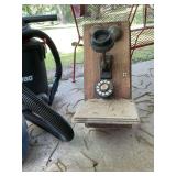 Antique oak wall crank phone receiver. Needs a good cleaning has been hanging in barn as a statement piece.