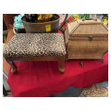 A little footstool, 14” x 9 1/2” x 8” and a bamboo box one of the feet need reattached 12” x 10” x 12”