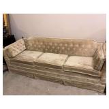 Beige Antique velveteen couch 85“ x 34“ x 29“ seat height is 18 inches.