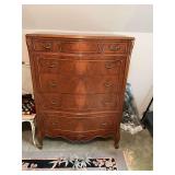 Beautiful Burlwood French Provincial chest of drawers. 38” x 23” x 50” matches lot number 109.