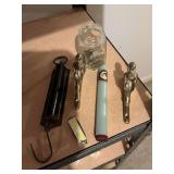 Miscellaneous vintage items to include a Lenders Spring ballot scale, 2 brass coat hangers, mother of pearl vintage knife, several little old bullets, and a Garcia Vega cigar