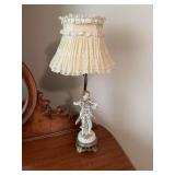 Antique porcelain with brass lace gentlemen 4“ x 18“figurine lamp
