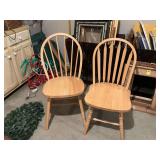 Two Oak dining room chairs one appears to have been re-glued 18” x 36” inches seat height 16 inches
