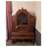 Beautiful Antique Walnut and Mahogany Burlwood China Cabinet with wooden shelf’s.. matches lot number 92. This is one piece. 45“ x 19“ x 70“