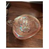 Vintage  Dugan Iridescent Marigold, carnival glass nappy/candy dish 6 1/2” x 5 1/4”