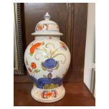 Orange and blue vintage ginger jar 10” x 16”