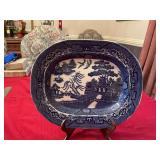 Blue Willow Staffordshire platter 11 1/2“ x 9 1/4“ one small chigger as shown