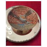 Vintage  Cloisonne brass and enamel footed dish with bird 5 3/4“ x 1 1/4”