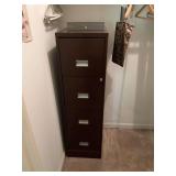 Brown metal file cabinet and grey metal box 15“ x 17 1/2“ x 52“. The box is 11 1/2 x 6 1/2.