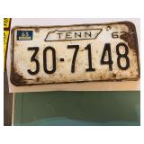 Tennessee 1962 license plate