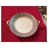 Beautiful ￼Blue with gold hand painted handled bowl  11“ x 3 1/4“ Nippon