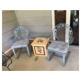 2 gray wrought iron chairs 25” x 20” x 36”