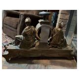 Antique French guilt bronze mental Clock 21“ x 15“￼. The right floral porcelain piece has slid down just needs attached.