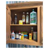 Contents of upper three cabinets plus a tote of miscellaneous items