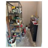 Contents in storage shed with exception of metal shelving unit