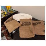 3 Chase and Sanborn coffee liquor bags and a Paul Mason Vineyards turkey platter 18” x 14”
