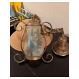 Antique brass handpainted Spanish hanging lamp with bird untested