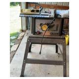 Ryobi 10 inch table saw with stand. On stand it’s measuring 26“ x 25” by 37 inches