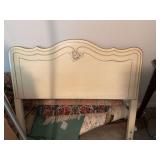 French provincial hand painted twin size headboard with metal bed frame. Matches previous chest of drawers