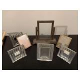 Grouping of small picture frames as shown - the antique wood frame in back is swivel and it is 9 inches long by 8 inches tall