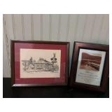 2 framed decor pieces, 9 x 10 1/2 inches and 7 x 9“