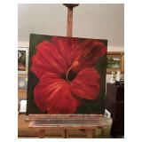 Oil painted canvas 24” x 24” Red Hibiscus