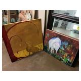 Two hand painted canvases. The horse is 28 x 22. The dog is 30 x 30.