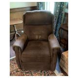 Brown micro suede rocker glider recliner 33“ x 38“ x 40“ see height is 19 inches. See photos for condition.