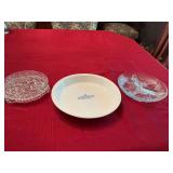 Corningware Cornflower blue pie plate, and two cut glass pieces