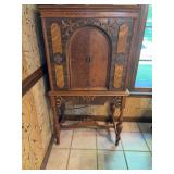 Beautiful inlaid carved cabinet 30” x 18” x 56 1/4”