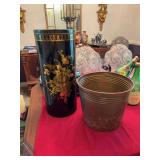 Vintage can and brass pot the can is 9“ x 21“ is 12“ x 10 1/2“