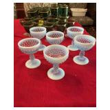 Six Fenton blue opolescent hobnail stems 3 1/2” x 4 1/2”