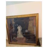 Antique Louis Grumieaux still life painting 52” x 50 1/2” has some damage would need professionally repaired hard to read authency papers