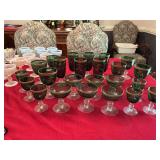 24 piece vintage Tiffin Franciscan Green Bouquet encrusted stems… six each of five different sizes