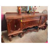 Beautiful Antique Jacobian Walnut and Mahogany Burlwood Buffet- matches lot number 92 and 93.. 6‘ x 2‘ x 38“