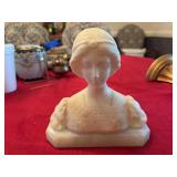 Vintage carved alabaster statue of a young woman 7” x 7”