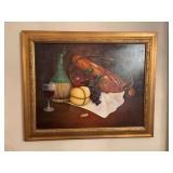Gold framed fruit painting on canvas 33“ x 27“