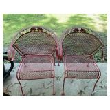 Two red metal lawn chairs 24“ x 25“ x 32“ the seat height is 17 inches