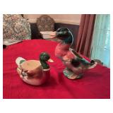Two vintage ducks, one sponge holder, and one vase/sponge holder 9” x 8” and 7” x 5”