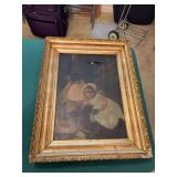 Antique oil on canvas 20” x 26”gold frame, frame and photo both have some damage would need repaired
